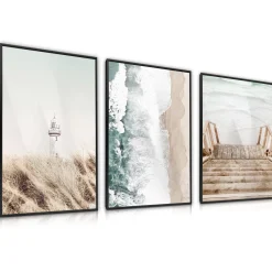 ZESTAW X3 PLAKAT W RAMIE LATARNIA MORZE PLAŻA BOHO 30x40cm