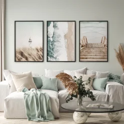 ZESTAW X3 PLAKAT W RAMIE LATARNIA MORZE PLAŻA BOHO 30x40cm