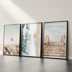 ZESTAW X3 PLAKAT W RAMIE LATARNIA MORZE PLAŻA BOHO 30x40cm
