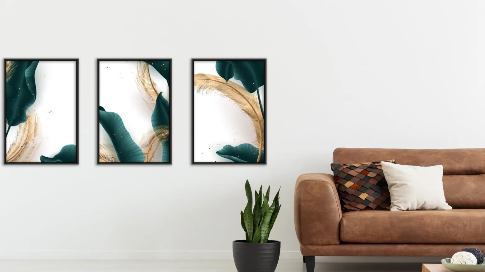 Zestaw 3x Plakat w Ramie Liście Natura 3D 30x40cm