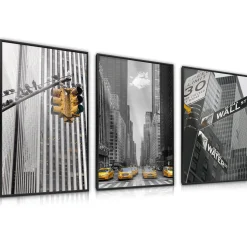 ZESTAW 3x Plakat W Ramie NOWY JORK Architektura Taxi 30x40cm