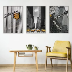 ZESTAW 3x Plakat W Ramie NOWY JORK Architektura Taxi 30x40cm