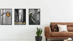 ZESTAW 3x Plakat W Ramie NOWY JORK Architektura Taxi 30x40cm