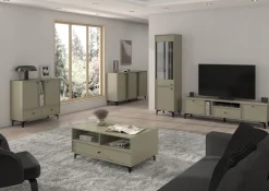 ZIELONA ŁAWA AVILA 100 cm Szuflady Półki CZARNE Nogi Uchwyty