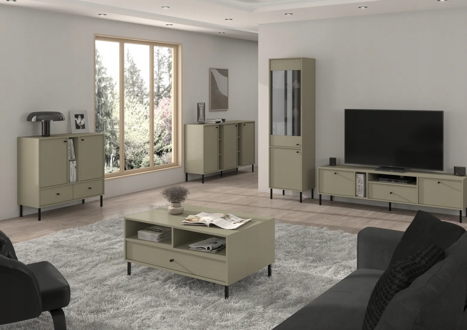 ZIELONA KOMODA 83 cm AVILA Proste METALOWE Nogi Uchwyty 2D