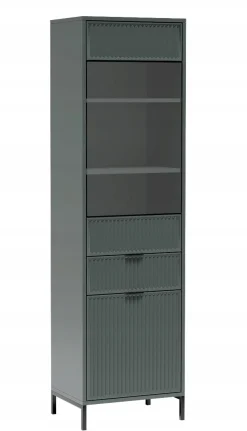 Zielona Witryna 195 cm Szafa Wysoka Frezy Metalowe Nogi LINK