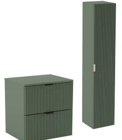 Zielony Zestaw Łazienkowy 60cm Szafka Blat Słupek Ryflowane Fronty